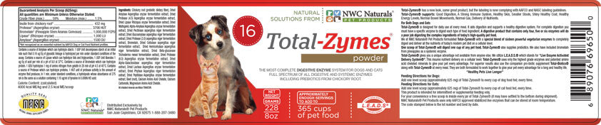 Total-Zymes® for Pets 228 Gram -Kennel Professional Case Discount 12pk — Supplement Facts