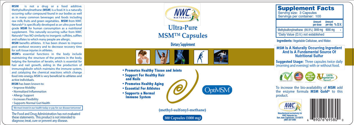 Ultra-Pure MSM™ Caps - 300ct  1000 MG Opti-MSM (Not MSM Gold) 4 Pack — Supplement Facts
