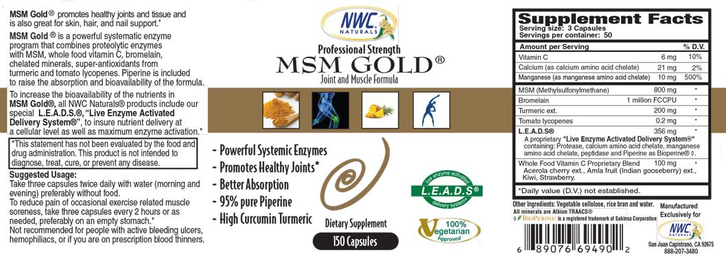 MSM Gold 150 capsules buy three and get one FREE — Supplement Facts