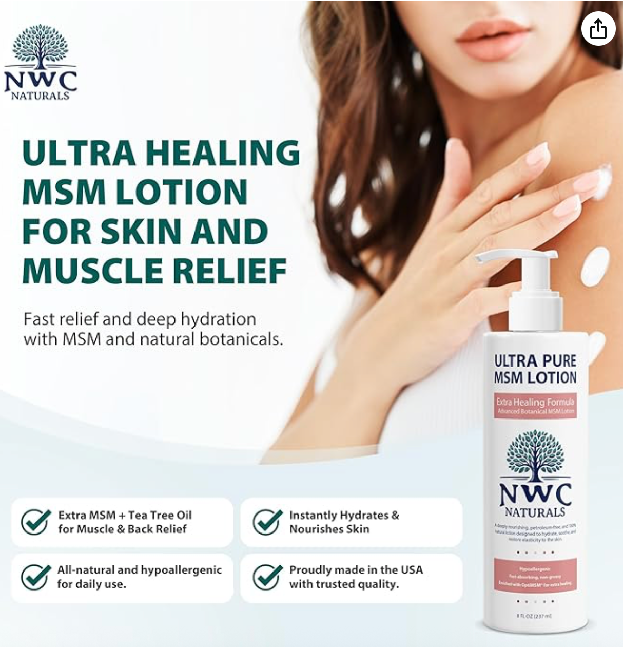 Extra Healing MSM Lotion - 32 oz  Slight Tea Tree Scent