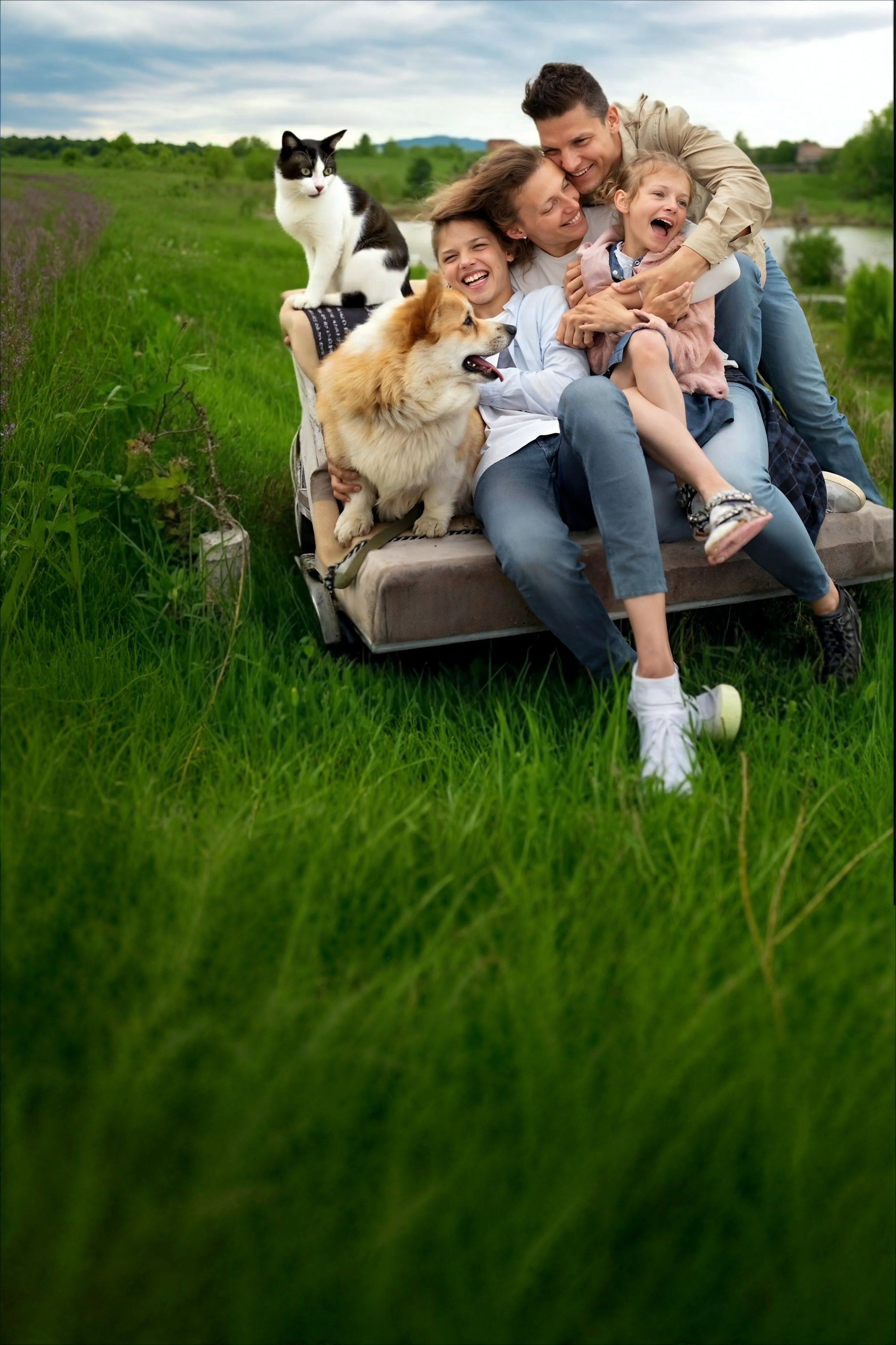 Golden retriever and cat