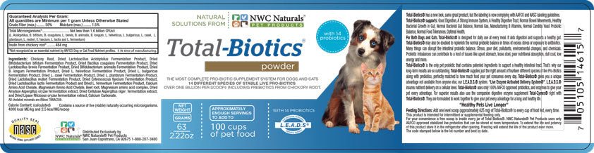 Total-Biotics® for Pets 63 gram – Treats 100 servings of pet food — Supplement Facts